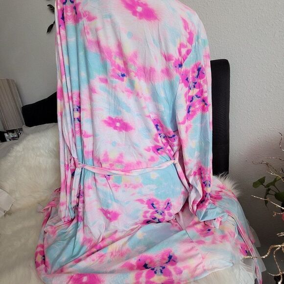 FRENCH AFFAIR 3 pc Pink-Blue pajama shorts, tank and robe Set NWT 909 - Picture 8 of 10